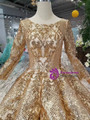 Gold Ball Gown Sequins Bling Bling Long Sleeve Floor Length Wedding Dress