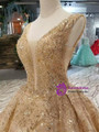 Champagne And Gold Sequins V-neck Backless With Beading Wedding Dress