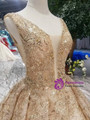 Champagne And Gold Sequins V-neck Backless With Beading Wedding Dress