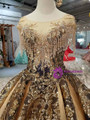 Gold Ball Gown Sequins Cap Sleeve Backless Wedding Dress With Train