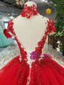Red Ball Gown Tulle High Neck Backless Cap Sleeve Wedding Dress