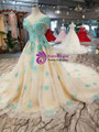 Champgne Tulle Green Appliques Off The Shoulder Wedding Dress With Beading