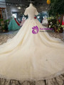 Champagne Tulle Sequins Bling Bling Puff Sleeve Backless Wedding Dress