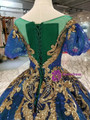Royal Blue Ball Gown Sequins Gold Sequins Appliques Short Sleeve Wedding Dress