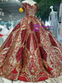 Red And Gold Sequins Appliques Off The Shoulder Wedding Dress