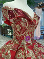Red And Gold Sequins Appliques Off The Shoulder Wedding Dress