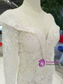 Light Champagne Tulle Sequins Mermaid Long Sleeve Wedding Dress With Beading