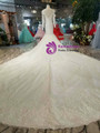 Light Champagne Tulle Sequins Mermaid Long Sleeve Wedding Dress With Beading