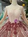 Red Sequins Long Sleeve High Neck Floor Length Wedding Dress With Beading