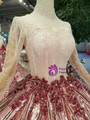 Red Sequins Long Sleeve High Neck Floor Length Wedding Dress With Beading
