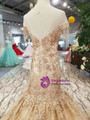 Champagne Mermaid Lace Appliques Cap Sleeve Backless Wedding Dress