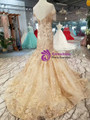 Champagne Mermaid Lace Appliques Cap Sleeve Backless Wedding Dress