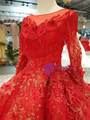 Red Ball Gown Sequins Long Sleeve Appliques Wedding Dress With Beading
