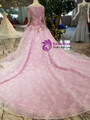 Purple Tulle Lace Appliques Long Sleeve Wedding Dress With Beading
