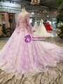 Purple Tulle Lace Appliques Long Sleeve Wedding Dress With Beading