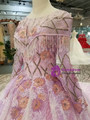 Purple Tulle Lace Appliques Long Sleeve Wedding Dress With Beading