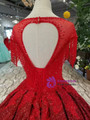 Red Ball Gown Sequins Appliques Cap Sleeve Backless Wedding Dress With Beading