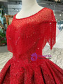 Red Ball Gown Sequins Appliques Cap Sleeve Backless Wedding Dress With Beading