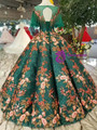 Green Ball Gown Sequins Embroidery Flower Short Sleeve Wedding Dress