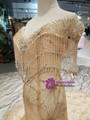 Champagne Mermaid Tulle Sequins Off The Shoulder Wedding Dress With Beading