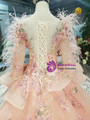 Orange Pink Tulle Long Sleeve Embroidery Appliques Wedding Dress With Feather