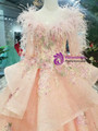 Orange Pink Tulle Long Sleeve Embroidery Appliques Wedding Dress With Feather
