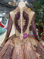 Pink Purple Sequins Deep V-neck Long Sleeve Floor Length Wedding Dress