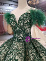 Dark Green Ball Gown Sequins Off The Shoulder Wedding Dress With Feather