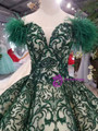Dark Green Ball Gown Sequins Off The Shoulder Wedding Dress With Feather