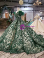 Dark Green Ball Gown Sequins Off The Shoulder Wedding Dress With Feather
