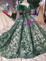 Dark Green Ball Gown Sequins Off The Shoulder Wedding Dress With Feather