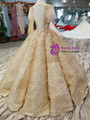 Gold Ball Gown Sequins Butterfly Sleeve Backless Wedding Dress With Beading