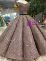 Coffee Color Ball Gown Sequins Bling Bling Off The Shoulder Wedding Dress