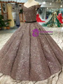 Coffee Color Ball Gown Sequins Bling Bling Off The Shoulder Wedding Dress