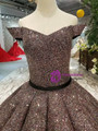 Coffee Color Ball Gown Sequins Bling Bling Off The Shoulder Wedding Dress