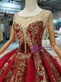 Red Ball Gown Sequins Bateau Neck Cap Sleeve Backless Haute Couture Wedding Dresses