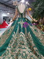 Green Ball Gown Bling Bling Sequins High Neck Backless Wedding Dress