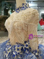 Royal Blue Sequins Bling Bling High Neck Long Sleeve Appliques Wedding Dress