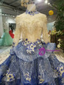 Royal Blue Sequins Bling Bling High Neck Long Sleeve Appliques Wedding Dress