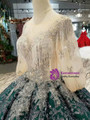 Green Ball Gown Sequins Appliques Puff Sleeve Wedding Dress With Beading