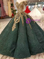 Green Ball Gown Sequins Gold Appliques Off The Shoulder Wedding Dress