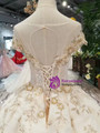 Champagne Ball Gown Lace Appliques Cap Sleeve Backless Wedding Dress With beading