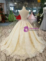 Light Champagne Lace Appliques V-neck Backless Wedding Dress With Beading