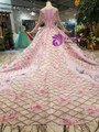 Purple Ball Gown Sequins Long Sleeve Embroidery Appliques Wedding Dress With Beading