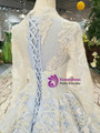 Blue Lace Sequins High Neck Long SLeeve Wedding Dress With Beading
