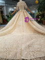 Champagne Lace Sequins Off The Shoulder Wedding Dress With Beading