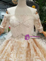 Champagne Lace Sequins Off The Shoulder Wedding Dress With Beading