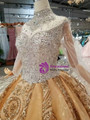 Champgne High Neck Gold Sequins Appliques Long Sleeve Wedding Dress With Crystal