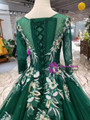 Green Tulle Long Sleeve Appliques Wedding Dress With Little Train
