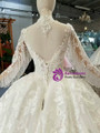 Light Champagne Ball Gown Lace High Neck Long Sleeve Backless Wedding Dress